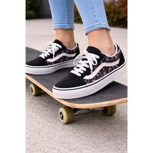 VANS Old Skool Floral Print Black Suede Sneakers Women’s Size 6.5 Skater Shoes